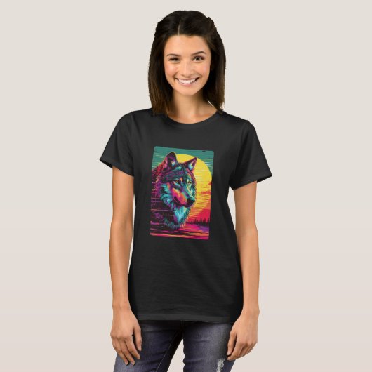 Retro Wolf Sunset T-shirt (Voorkant volledig)