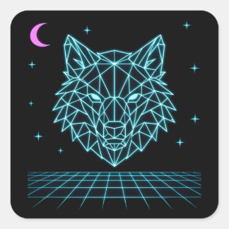 Retro Wolf Synthwave - Neon Nacht Huiler Vierkante Sticker