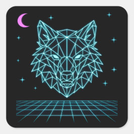 Retro Wolf Synthwave - Neon Night Howler Vierkante Sticker