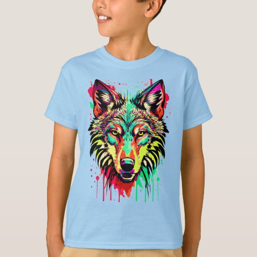 Retro Wolf T-Shirt - Colorful Wolf Shirt (Voorkant)