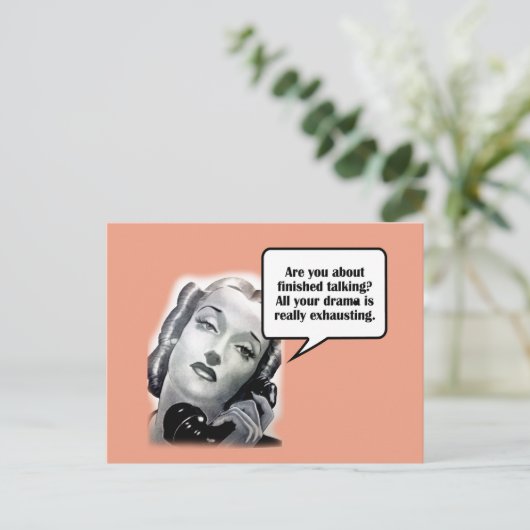 Retro Woman aan de telefoon, Drama Briefkaart (Staand voorkant)