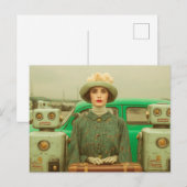Retro Woman and Two Robots Briefkaart (Voorkant / Achterkant)