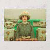 Retro Woman and Two Robots Briefkaart (Voorkant)