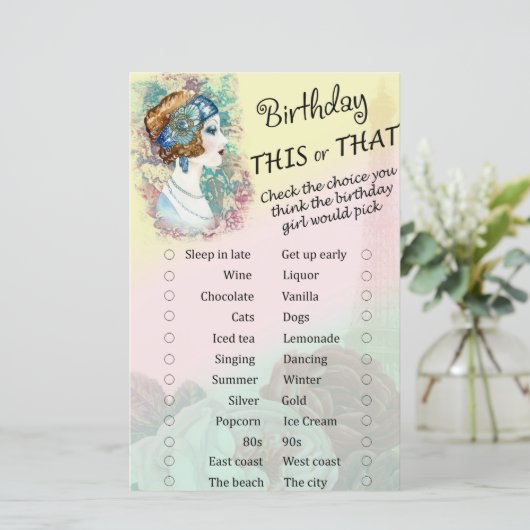 Retro Woman Birthday dit of dat spel (Staand voorkant)