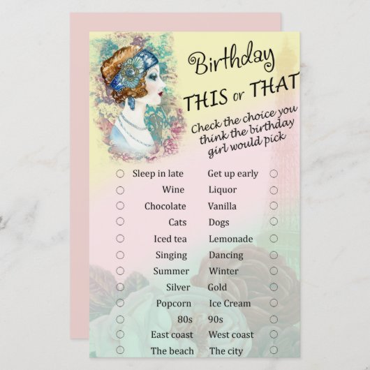  Retro Woman Birthday dit of dat spel (Voorkant / Achterkant)