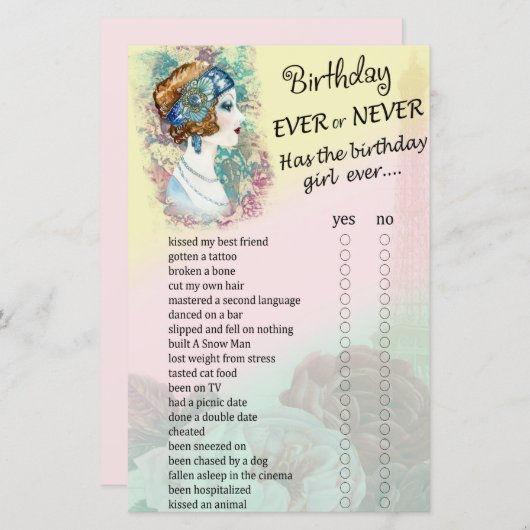  Retro Woman Birthday ooit of nooit game (Voorkant / Achterkant)