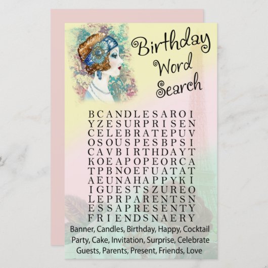  Retro Woman Birthday word search game (Voorkant / Achterkant)