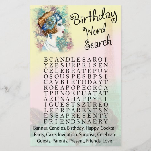  Retro Woman Birthday word search game (Voorkant)