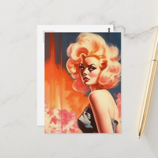 Retro Woman Briefkaart (Voorkant / Achterkant in situ)