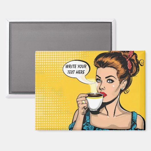 Retro Woman Coffee Magneet (Voorkant / Achterkant)