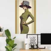 Retro Woman die Pet met Roos heeft Poster (Thuiskantoor)