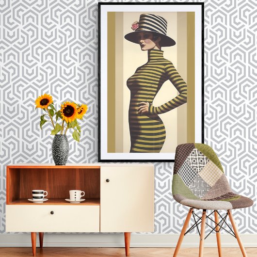 Retro Woman die Pet met Roos heeft Poster
