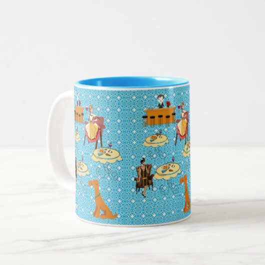 Retro Woman Dinning Dog Mok (Voorkant links)