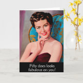 Retro Woman Fabulous 50th Birthday Kaart (Gele Bloem)