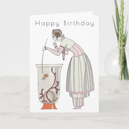 Retro Woman Fish Bowl Art Deco Birthday Card Kaart (Voorkant)