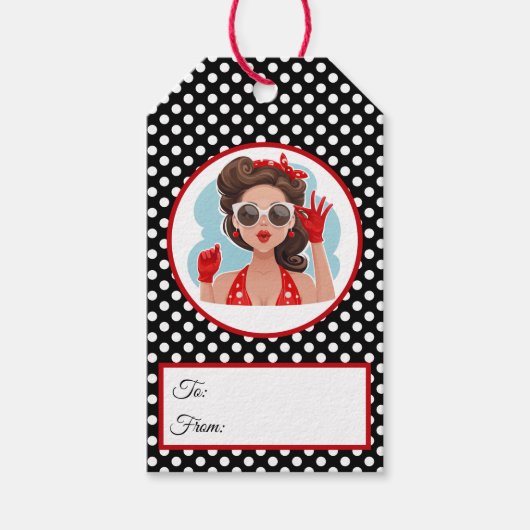 Retro Woman Gift Label Cadeaulabel (Voorkant)