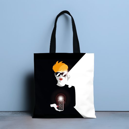 Retro Woman Holding Camera Pop Art. Tote Bag
