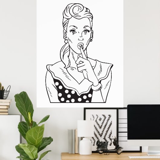  Retro Woman houdt vol stil te blijven Poster (Thuiskantoor)