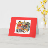 Retro Woman in Kitchen Kaart (Gele Bloem)