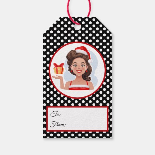 Retro Woman kerstcadeau-Label Cadeaulabel (Voorkant)