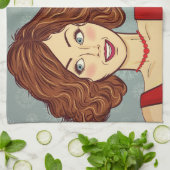 Retro Woman Merry kerst Theedoek (Gevouwen)