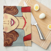 Retro Woman Merry kerst Theedoek (Quarter Fold)