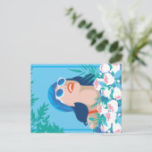Retro Woman met bloemen en zonneschijn Briefkaart (Staand voorkant)