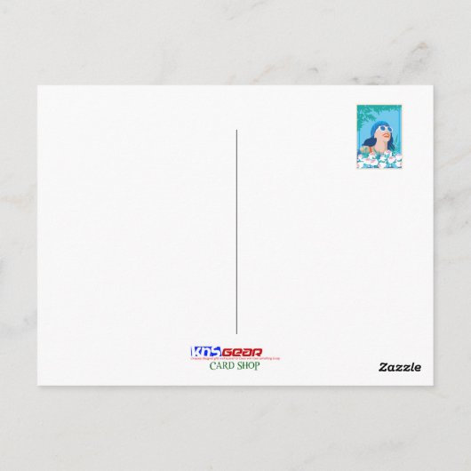 Retro Woman met bloemen en zonneschijn Briefkaart (Achterkant)