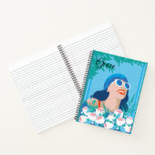 Retro Woman met bloemen en zonneschijn Notitieboek (Binnen)