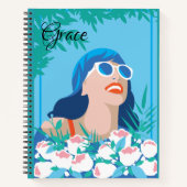 Retro Woman met bloemen en zonneschijn Notitieboek (Voorkant)
