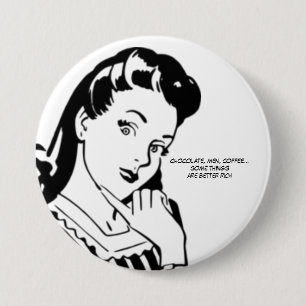 Retro Woman Rich Chocolate Mannen en koffie Ronde Button 7,6 Cm