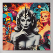 Retro Woman Sci-Fi Collage Poster (Voorkant)