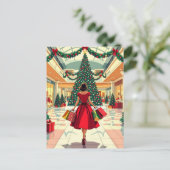 Retro Woman Shopping Mid Century Christmas Briefkaart (Staand voorkant)