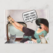 RETRO WOMAN SORRY CAN'T PLANS WITH CATS POSTCARDS BRIEFKAART (Voorkant)