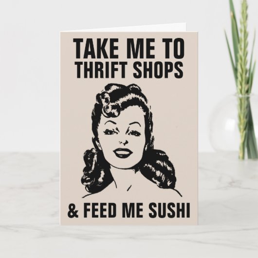 RETRO WOMAN THRIFT SHOPS & SUSHI FUNNY Kaarten (Voorkant)