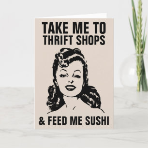 RETRO WOMAN THRIFT SHOPS & SUSHI FUNNY Kaarten