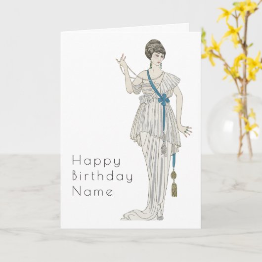 Retro Woman Toga Dress Art Deco Birthday Card Kaart (Gele Bloem)