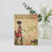Retro Woman Walking Dog Briefkaart (Staand voorkant)
