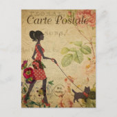 Retro Woman Walking Dog Briefkaart (Voorkant)