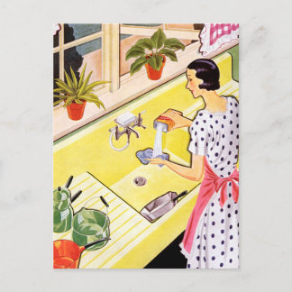 Retro Woman Wasting Dishes Briefkaart