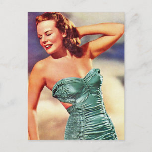Retro Women Kitsch Forties Swimsuit Girl Briefkaart