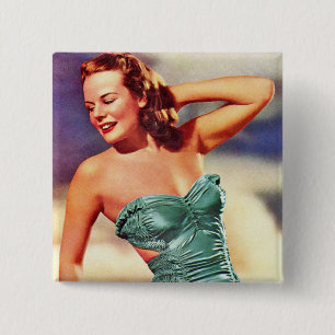  Retro Women Kitsch Forties Swimsuit Girl Vierkante Button 5,1 Cm