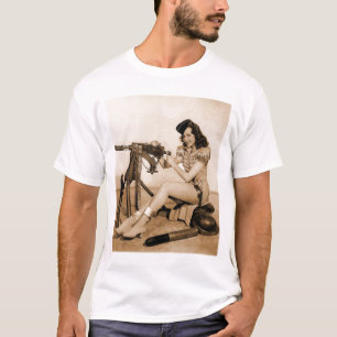Retro Women Machine Gunner Girl T-shirt