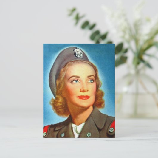  Retro Women Militaire Amerikaanse Nurse Corp Briefkaart (Staand voorkant)