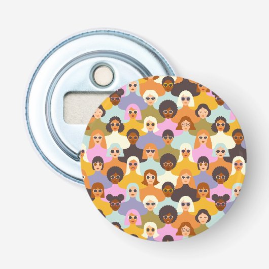 Retro Women of the World Pattern Button Flesopener (Voorkant)