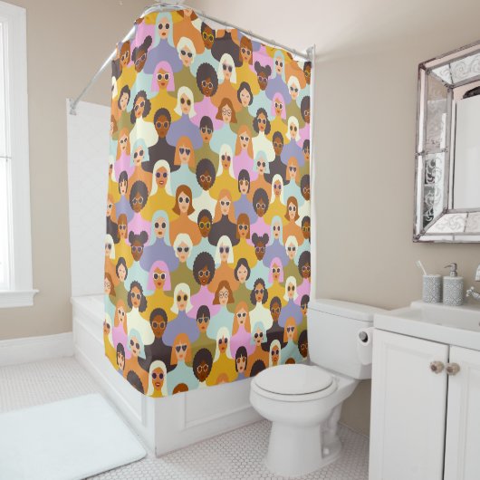 Retro Women of the World Pattern Douchegordijn (In situ)
