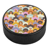 Retro Women of the World Pattern Hockey Puck (3/4)