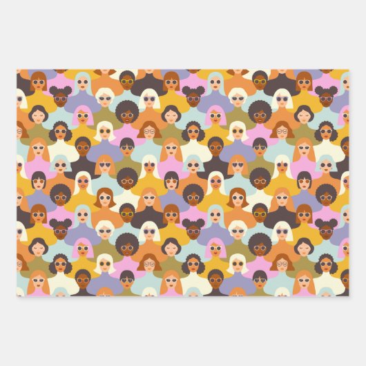 Retro Women of the World Pattern Inpakpapier Vel (Voorkant)