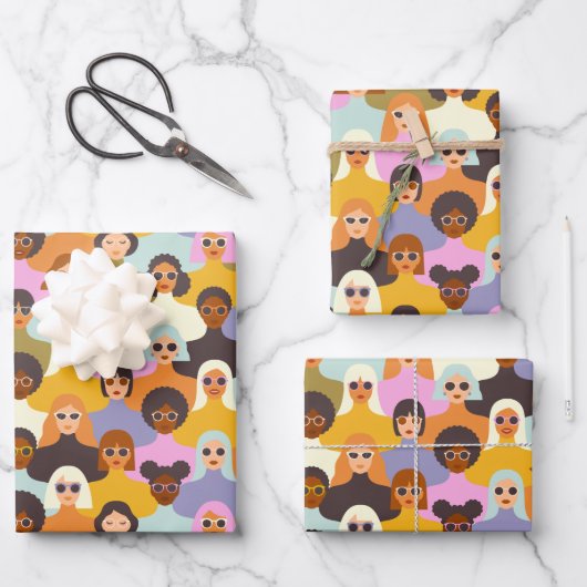 Retro Women of the World Pattern Inpakpapier Vel (Voorkant)