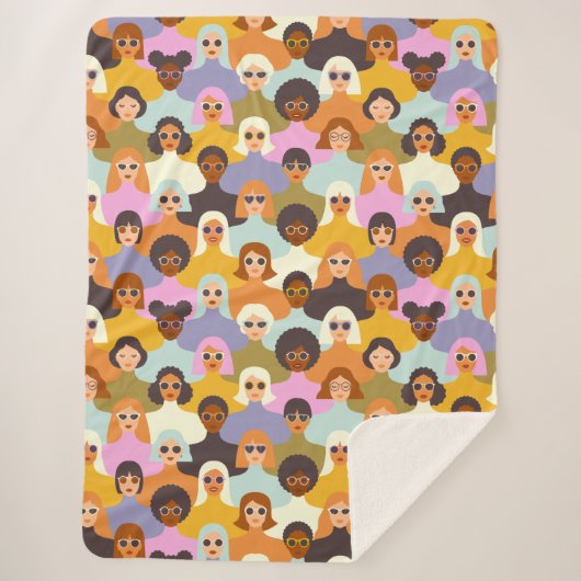 Retro Women of the World Pattern Sherpa Deken (Voorkant)